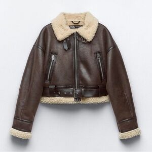 ZARA Cropped Shearling Jacket with Belt
